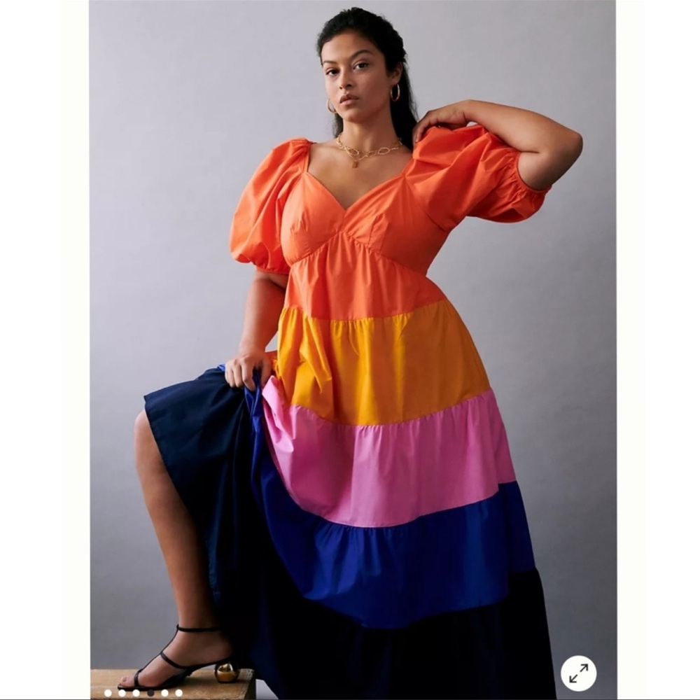 Anthropologie ×Farm Rio Tiered Colorblocked Maxi Dress
